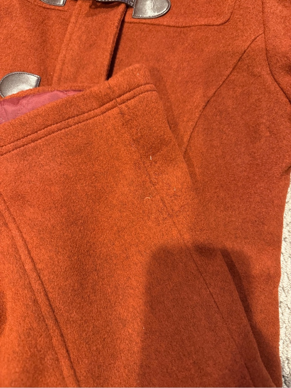 LL Bean Classic Lambswool Duffel Coat 4R Rust Orange Thinsulate Hooded - Picture 10 of 10